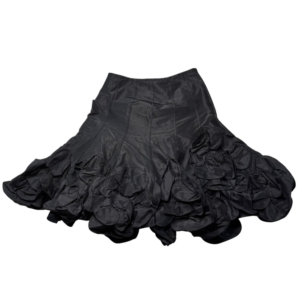 Teri Jon Rickie Freeman Black‎ 100% Silk Rosette Hem Evening Skirt size 4 #925